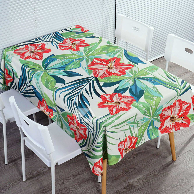 Floral Tablecloth Cotton/Linen Oblong Pink/Green Wholesale For Sale