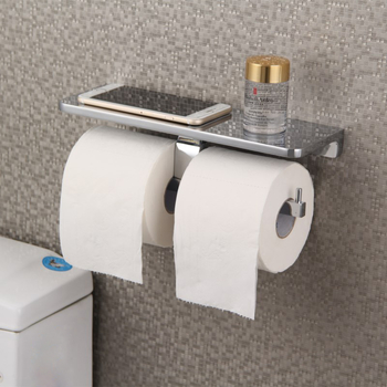 Luxury Double Polished Chrome / Black Toilet Paper Holder With Shelf