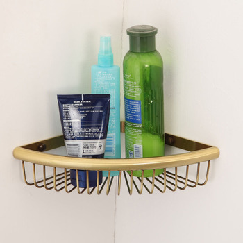 Corner Gold / Black Brass Triangle Wall Mounted Shower Caddy Basket