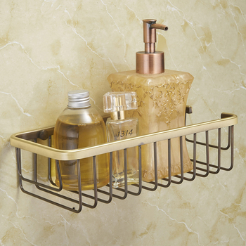 LTJ Luxury Gold Brass Wall Mounted Double Shower Caddy Basket