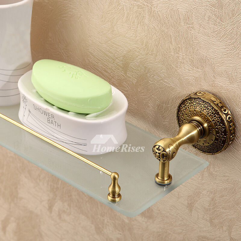 Luxury Bathroom Gold Brass Wall Mounted Glass Shower Shelves