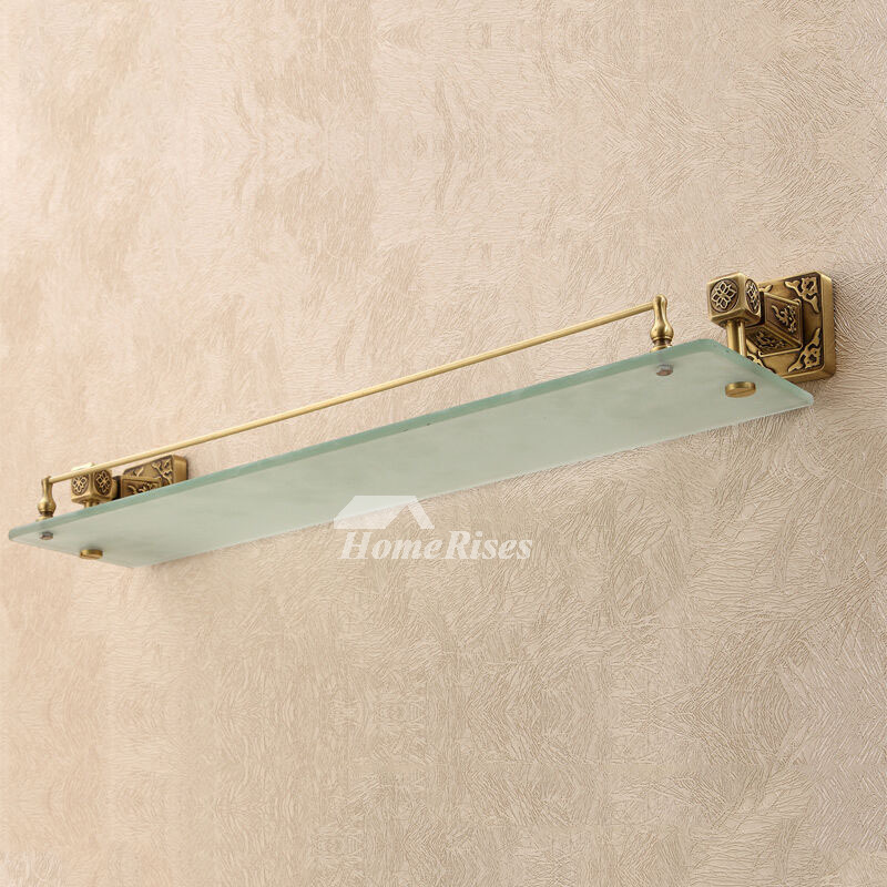 Luxury Bathroom Gold Brass Wall Mounted Glass Shower Shelves