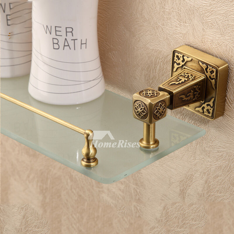 Luxury Bathroom Gold Brass Wall Mounted Glass Shower Shelves