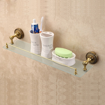 Luxury Bathroom Gold Brass Wall Mounted Glass Shower Shelves