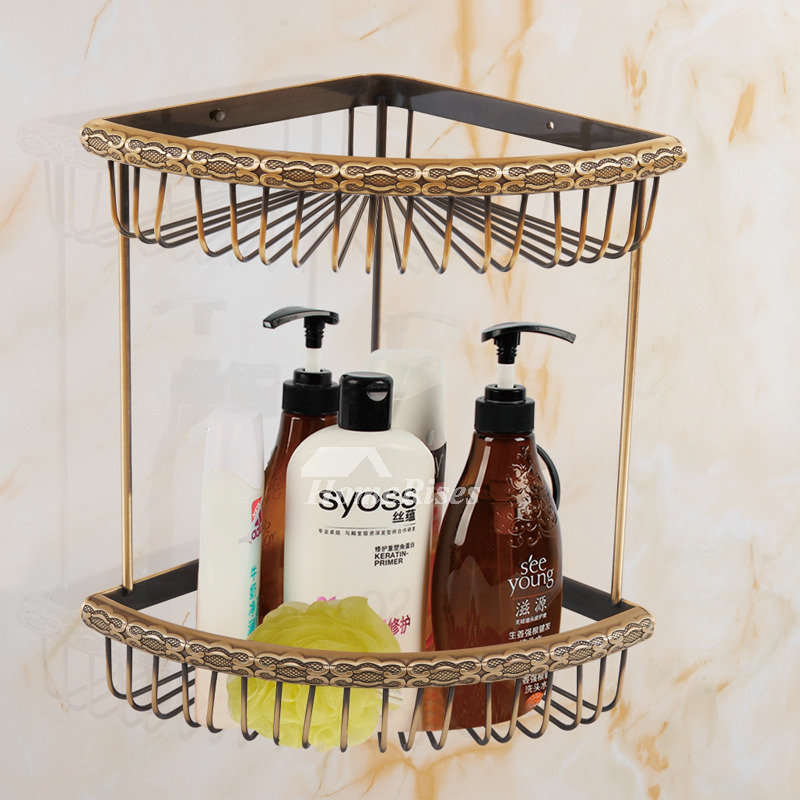 Golden Bathroom Corner Shower Caddy Basket Storage TI PVD Gold