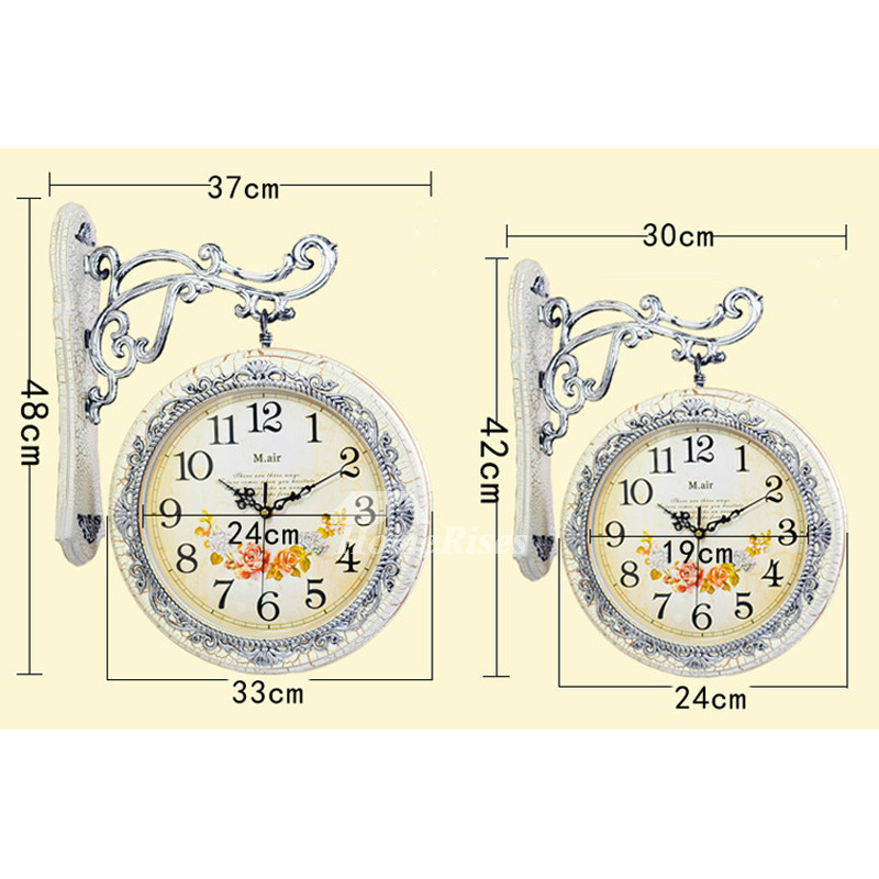 Double Sided Wall Clock White/Brown Rustic Country Nice Living Room
