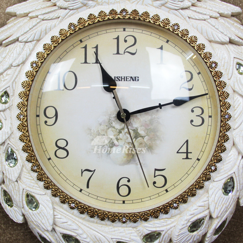 Peacock Wall Clock Best Pendulum luxury Vintage Large White/Silver