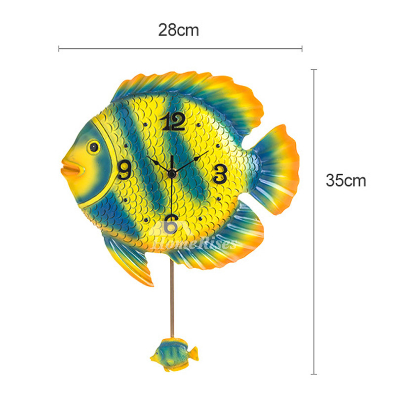 Kids Pendulum Wall Clock Fish Decorative Personalized Yellow Silent