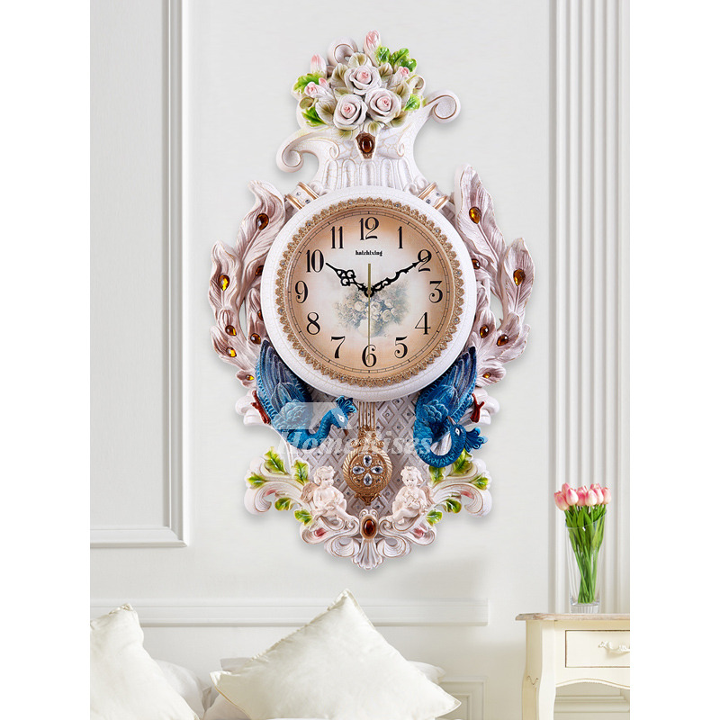 Large Wall Clocks Peacock Pendulum Decorative luxury Silver/Colorful