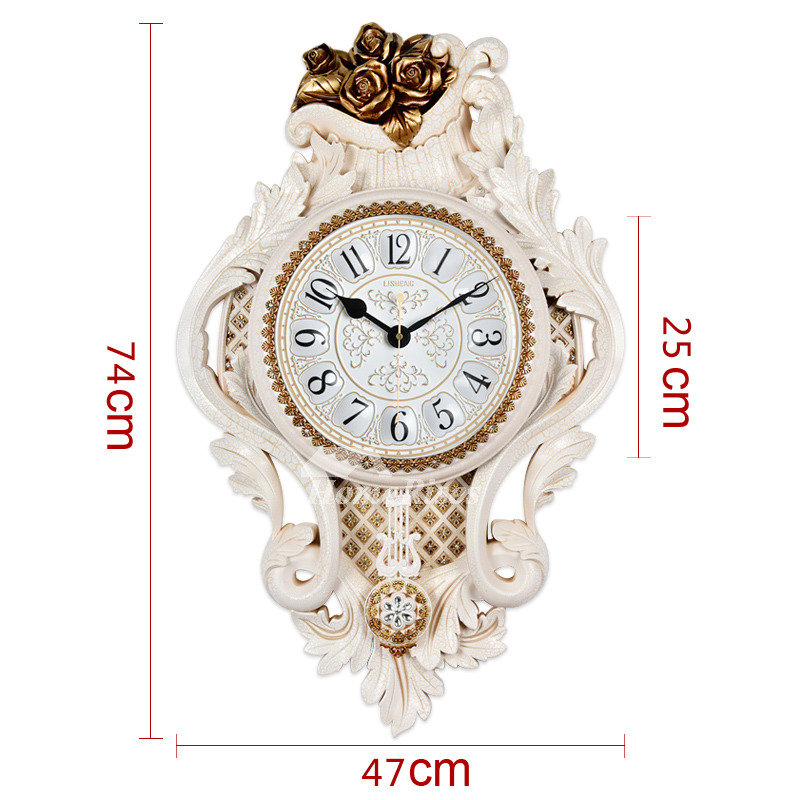 Large Wall Clocks Decorative Floral Silver/White Silent Pendulum Country