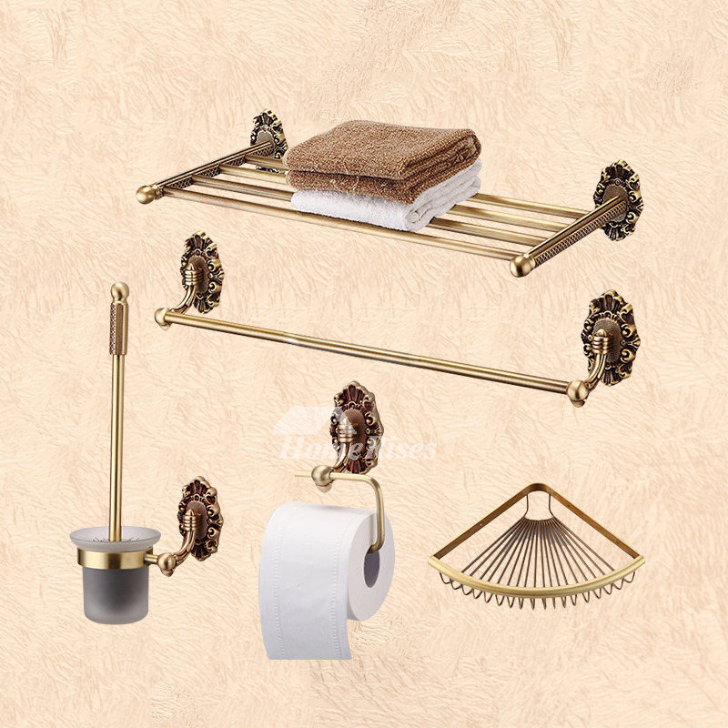 Gold Vintage Polished Brass Towel Rack Shelf Bathroom Hardware Sets