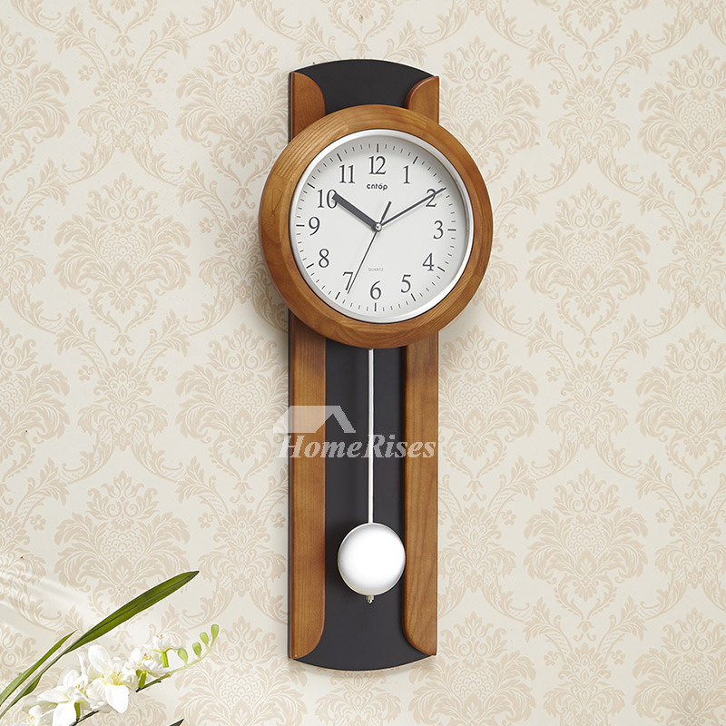 Large Pendulum Wall Clocks Rustic Wooden Decorative Black Brown