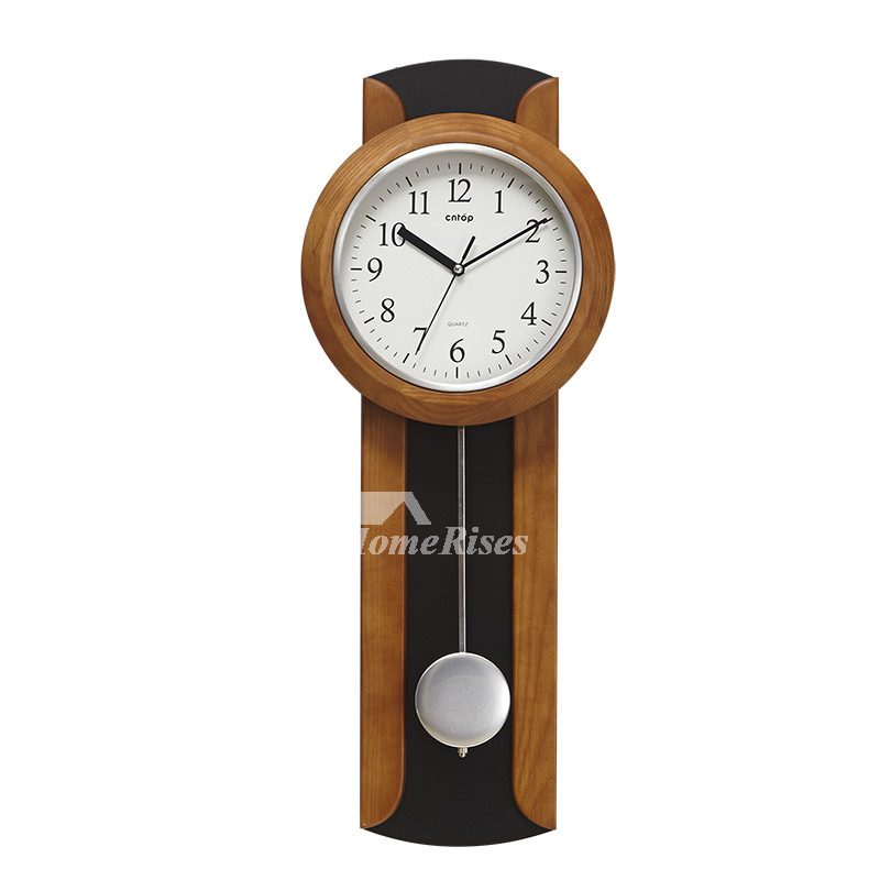 Large Pendulum Wall Clocks Rustic Wooden Decorative Black Brown