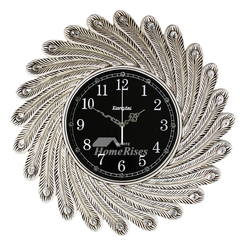 luxury Large Wall Clock Decorative Vintage Gold/White/Silver Peacock