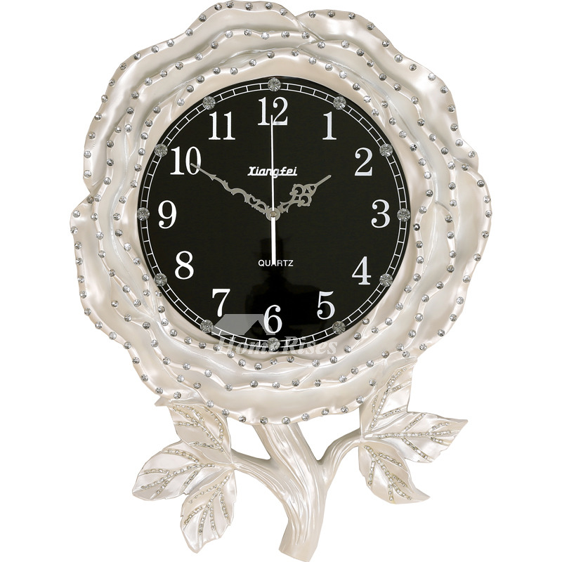 Luxury Wall Clocks Fashion Floral Gold/Silver/White Art Deco Big Rustic