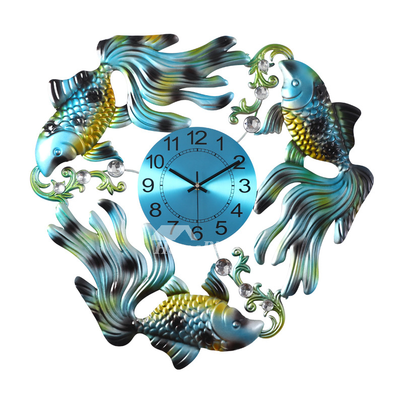 Fish Large Wall Clocks Decorative Unique Antique Red/Blue Living Room