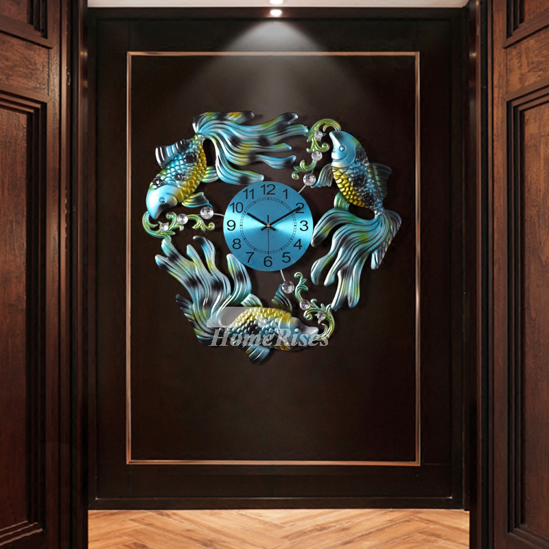 Fish Large Wall Clocks Decorative Unique Antique Red/Blue Living Room