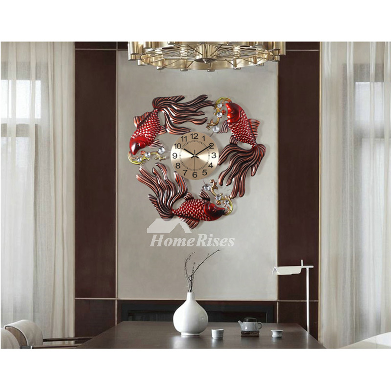 Fish large wall clocks decorative unique antique red blue living room