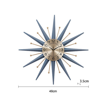 Starburst Wall Clock Modern Decorative Personalized Blue Gold Metal