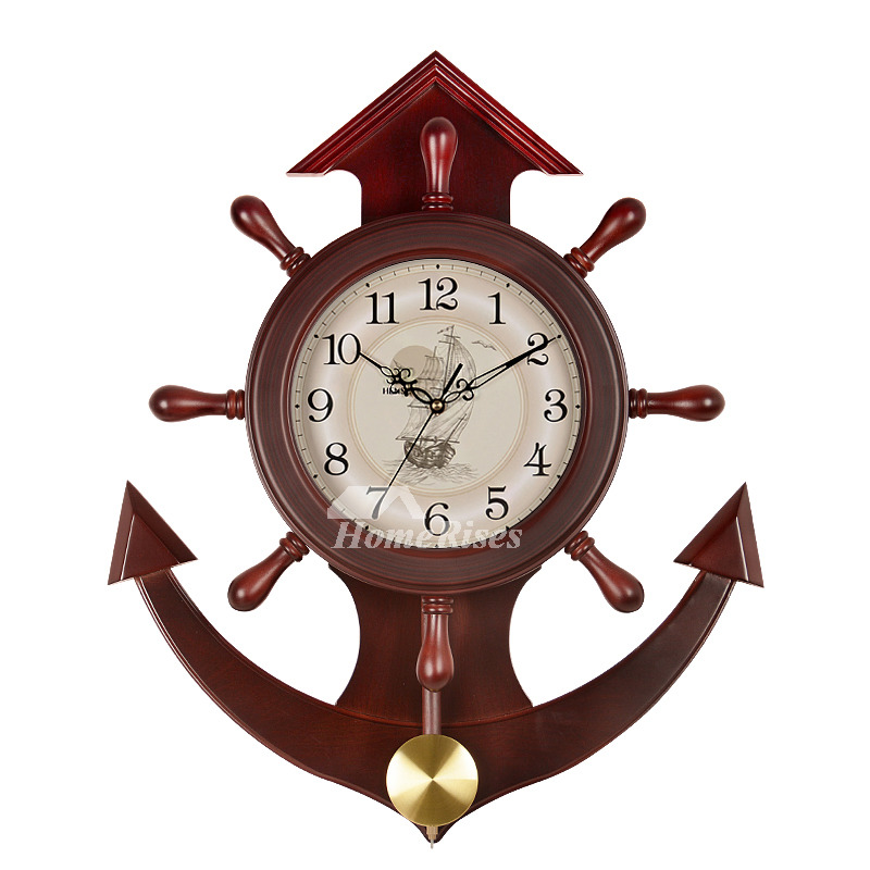 Nautical Pendulum Wall Clock Decorative Wooden Large White/Brown