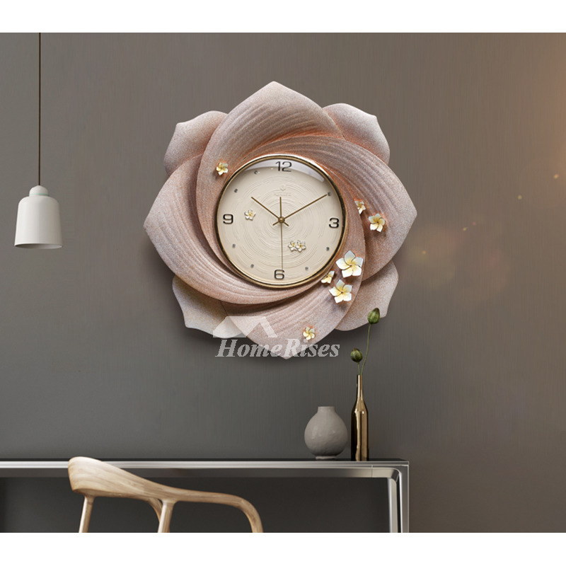 Beautiful Flower Art Deco Wall Clock Large Gold Personalized Living Room