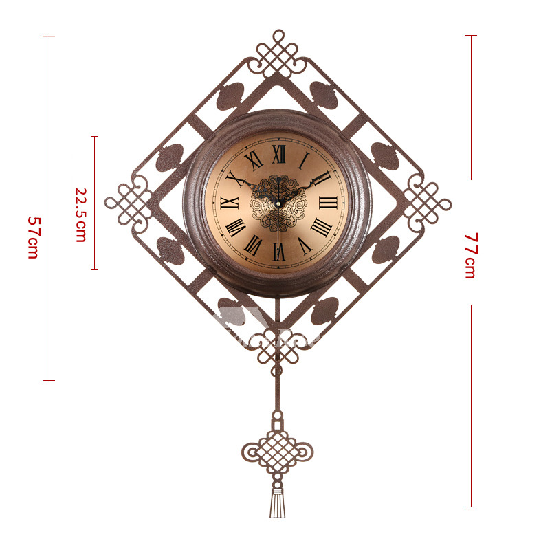 Oversized Wall Clock Decorative Vintage Pendulum Metal Silent Living Room