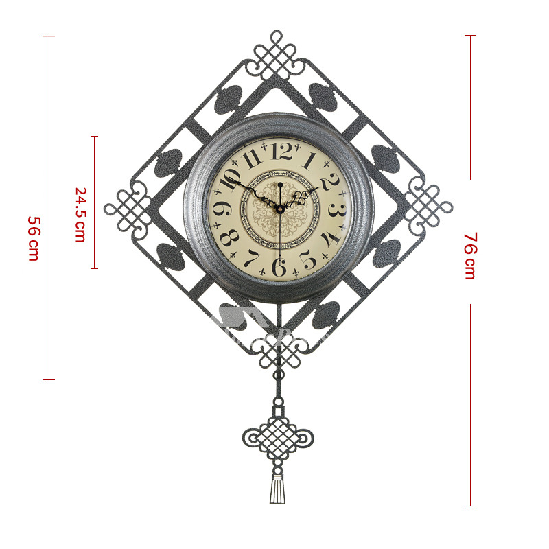 Oversized Wall Clock Decorative Vintage Pendulum Metal Silent Living Room