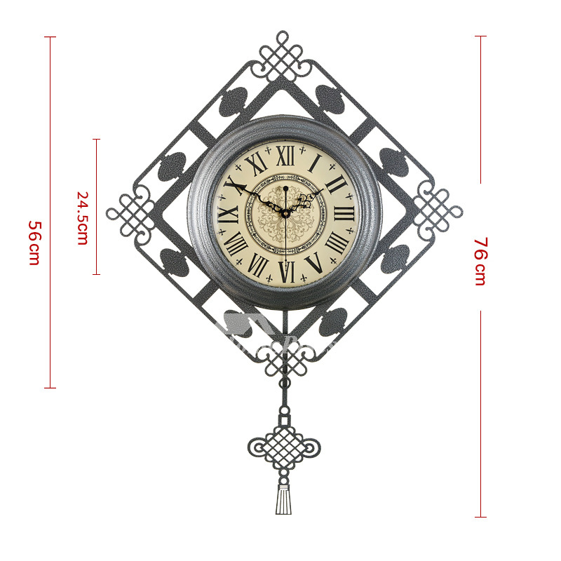Oversized Wall Clock Decorative Vintage Pendulum Metal Silent Living Room