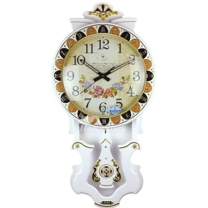 Oversized Wall Clock Pendulum Decorative Modern Wooden Silent Floral