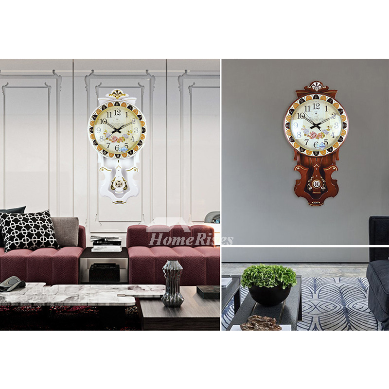 Oversized Wall Clock Pendulum Decorative Modern Wooden Silent Floral