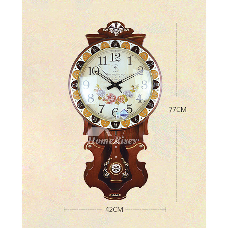 Oversized Wall Clock Pendulum Decorative Modern Wooden Silent Floral