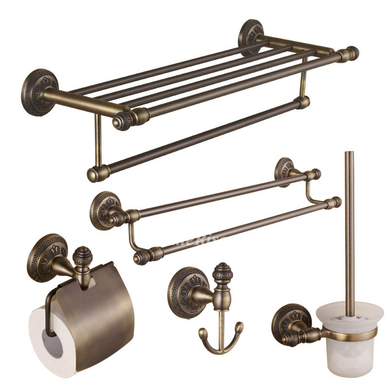 Brushed Bronze Antique Brass Bathroom Accessories Carved Crown