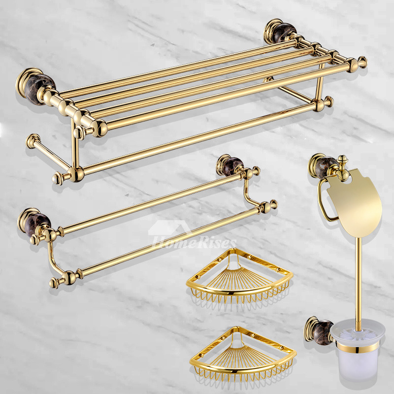 Polished Brass Bathroom Accessories Gold Marble Luxury Modern