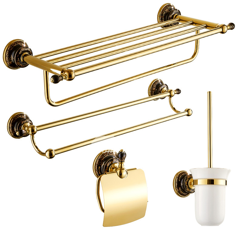 Luxury Bathroom Accessories Black Ceramic Gold Brass Modern Unique