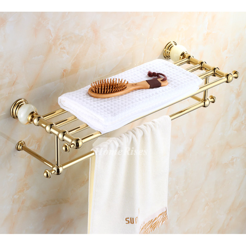 Polished Brass Bathroom Towel Racks Wall Mounted Coffee Marble