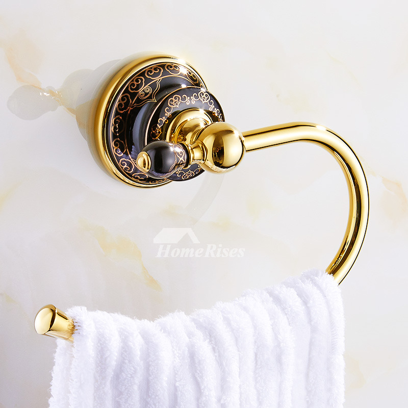 Polished Brass Towel Ring Black Ceramic Unique Gold Luxury