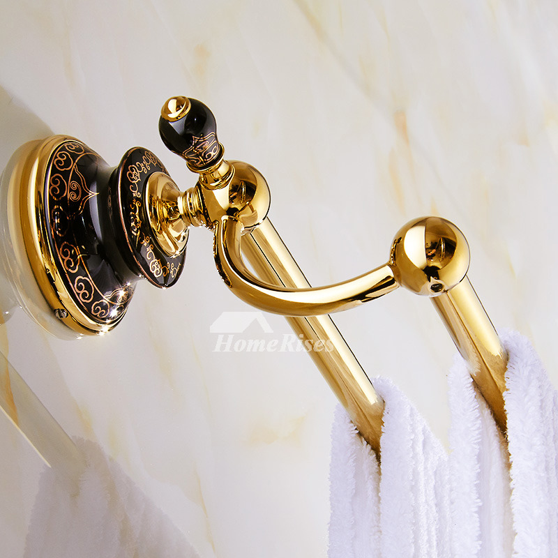 Wall Mounted Towel Rack Polished Brass Double Black Ceramic Unique