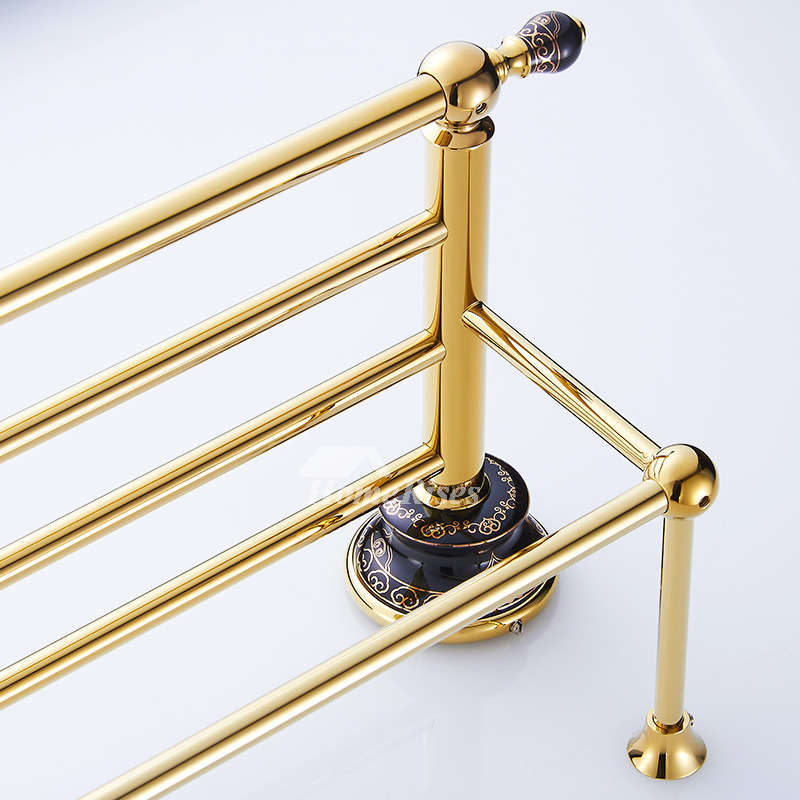 Wall Mounted Towel Rack Polished Brass Double Black Ceramic Unique