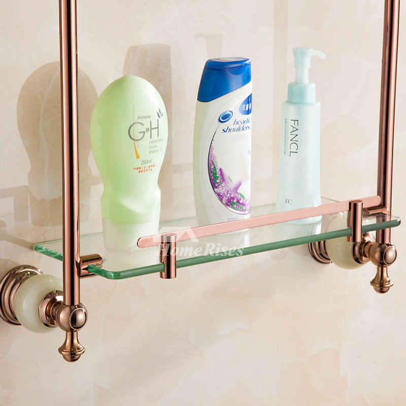 Wall Mounted Bathroom Shelves Glass Rose gold Brass Marble Decorating