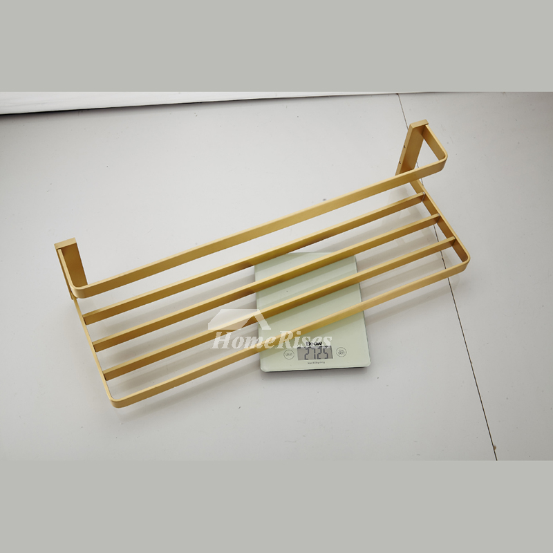 24 Wall Mounted Brass Bathroom Shelf with Towel Rack in Brushed Gold