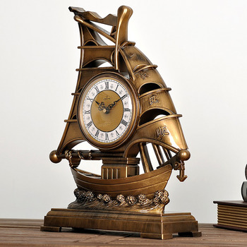 Vintage Deco Table Clock Rustic Living Room Desk Clock Ancient ship