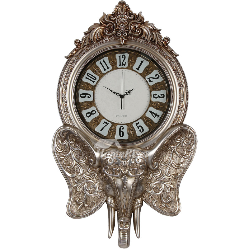 Elephant Large White/Gold Wall Clock Decorative Creative Living Room