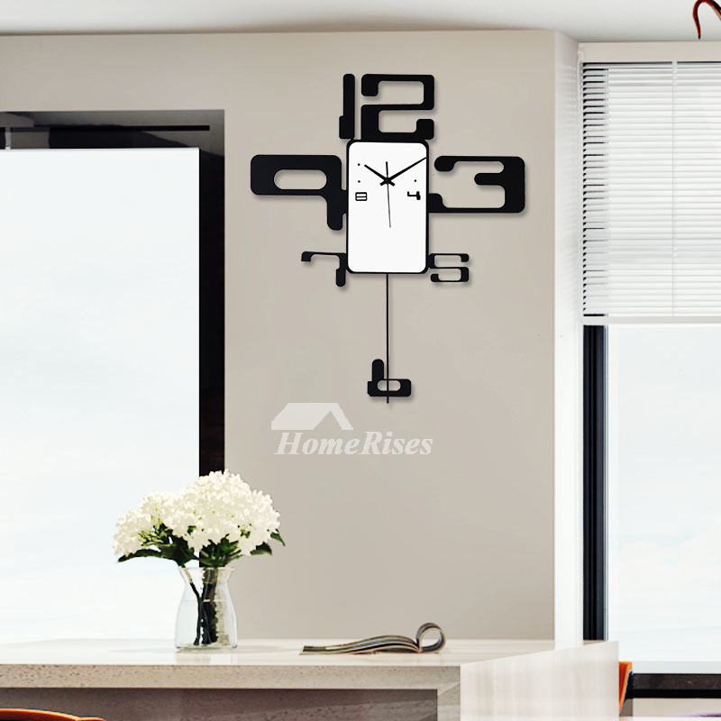 Modern Minimalist Creativity Black Art Deco Wall Clock Pendulum