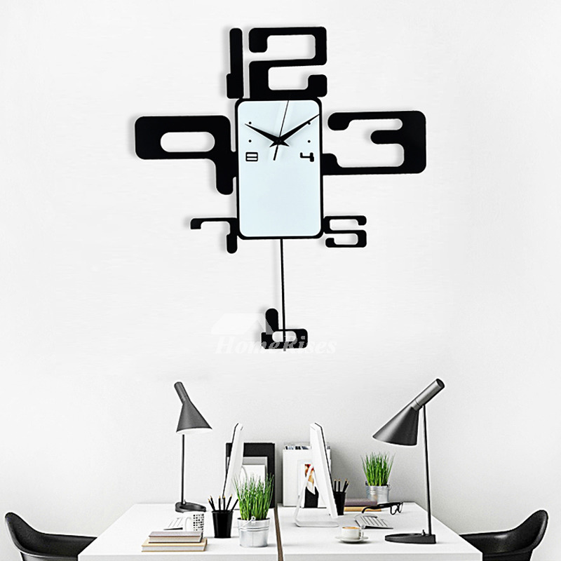Modern Minimalist Creativity Black Art Deco Wall Clock Pendulum