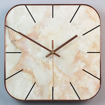 Simple Marbled Square Silent Creative Quartz Wall Clock No Number 
