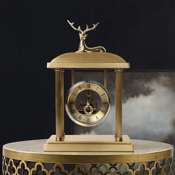 Brass Table Clock Deer Art Deco Luxury Desk Clock Bird Decorative 