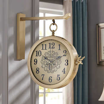 Modern Double-sided Brushed Gold Wall Clock Nordic Clock Mute Quartz