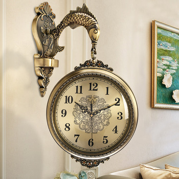 American Metal Double-sided Wall Clock Personality Quartz Mute Clock