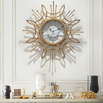 Starburst Wall Clock Oversized Decorative Contemporary Wrought Iron 