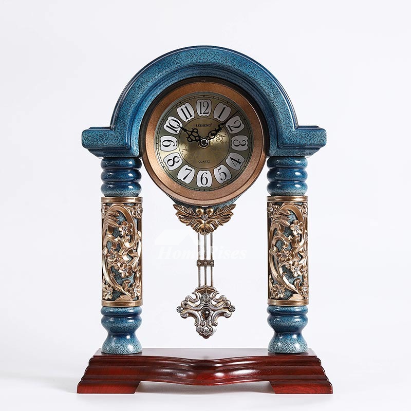 Decorative Table Clock Beautiful Wooden Carved Pendulum Desk Clock